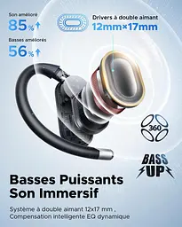 Бездротові навушники Truefree DS1 Bluetooth 6.0 з вушними гачками, космічний звук, 4 прозорі мікрофони, 40 годин - мініатюра 6