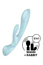 Вібратор кролик Satisfyer Triple Oh 24 см блакитний - мініатюра 3
