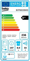 Beko Сушильна машина тепловий насос, 8кг, A++, 60см, дисплей, сірий - мініатюра 6