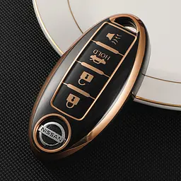 Чохол ключа Nissan, Infiniti чорний+золота окантовка (4 кнопки) TPU - мініатюра 3