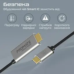 Кабель Promate HDMI-USB Type C V 2.0 1.8 м (hdmi-pd100.grey) - мініатюра 6