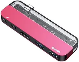 Мультипортовий адаптер USB Хаб Baseus Multi-Functional Transparent Series Type-C CAHUB-TD09 Red - мініатюра 3