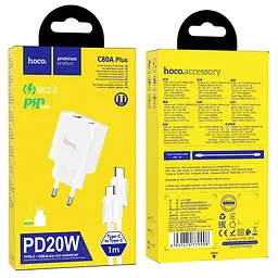 МЗП Hoco C80A Plus Rapido PD20W+QC3.0 (1USB-A/1C) + кабель Type-C to Type-C White - мініатюра 6
