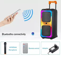 Вулична колонка на коліщатках XPRO NDR-1097 Bluetooth 8 дюймів 6000 Вт чорна (41190-NDR-1097_3911) - мініатюра 3