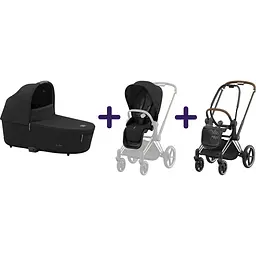 Люлька Cybex Priam Lux Sepia Black + Текстиль для прогулянкового блоку Cybex Priam Sepia Black + Шасі Cybex Priam з каркасом LS RBA Chrome Brown