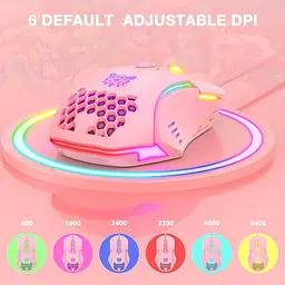 Комп'ютерна мишка Onikuma для ПК і ноутбука C15 Pro 6400 DPI дротова з RGB підсвіткою 7 кнопок Рожевий - мініатюра 3