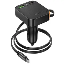 АЗП Hoco NZ18 Guardian PD65W with retractable cable (1USB-A/2C) Black - мініатюра 3