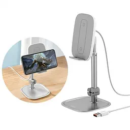 Настільний тримач для телефона Baseus Literary Youth Desktop Bracket (+Wireless Charging) Silver SUWY-D0S - мініатюра 4