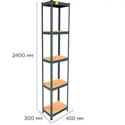 Металевий стелаж Emby Light Series (розмір 2400х450x300мм) 5 полиць ДСП до 100кг Чорний - мініатюра 2