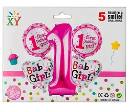 Набір фольгованих кульок "Baby Girl 1st Birthday" 5 шт святкові декорації - мініатюра 2