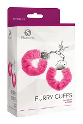 Наручники S Pleasures Furry Cuffs Pink з пухнастим оздобленням, 2 ключі в комплекті - мініатюра 2
