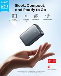 Портативний зарядний пристрій Nano - 10000 mAh 45W Built-In USB-C Cable Black Anker teh0027048 - мініатюра 3