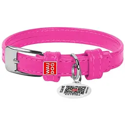 Нашийник для собак Waudog Glamour, шкіряний, з QR паспортом, 21-29х1,2 см, рожевий