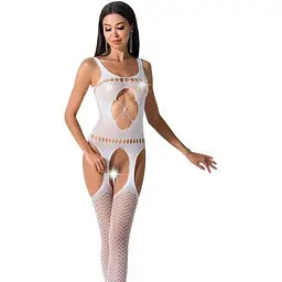 Бодістокінг Passion BS057 комбінезон імітація панчохи та пояси S/M/L white