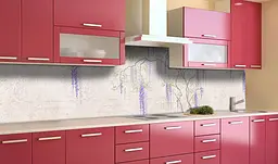 Вініловий кухонний фартух Гліцинія наклейка для кухні ПВХ висячі Квіти Бежевий 65х250 см Happy Pocket Z181513 - мініатюра 2