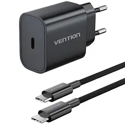 Зарядний пристрій 1xUSB-C 20W + USB-C cable М-М Чорний Vention