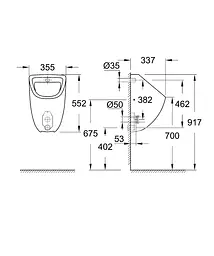 Пісуар Grohe Bau Ceramic прихований монтаж 39438000, Білий - мініатюра 3