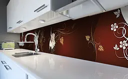 Кухонний фартух Білі квіти Бризки ПВХ 60х200 см Абстракція Коричневий Happy Pocket Z184013 - мініатюра 5