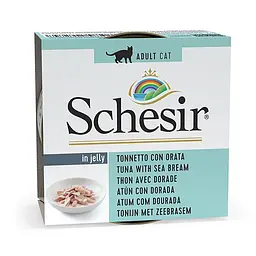 Вологий корм для котів Schesir Tuna with Dorada Шезір тунець з дорадою в желе натуральні консерви банка 85 г (172747)
