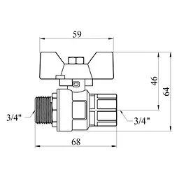 Кран кульовий Kroner 3/4" ВЗ PN40 метелик, нікельований (CV033210) - мініатюра 4