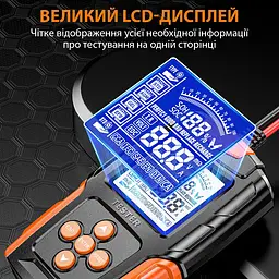 Цифровий тестер для акумулятора з РК-дисплеєм / Аналізатор для перевірки свинцево-кислотних акумуляторів 12V/24V - мініатюра 3
