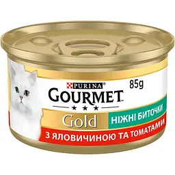 Вологий корм для котів Gourmet Gold Ніжні Биточки з яловичиною та томатами 85 г