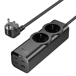 Подовжувач Hoco NS10 Wisdom 2-position PD67W (1USB-A/3C/2Socket) (2m) Black - мініатюра 3