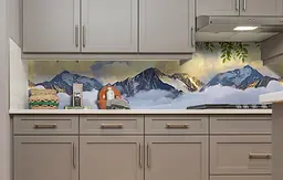 Вініловий кухонний фартух Гори у Хмарах наклейка для кухні ПВХ скелі Природа Бежевий Happy Pocket Z181750 - мініатюра 5