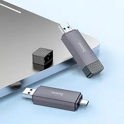 Кардрідер HOCO HB45 Spirit 2-in-1 USB 2.0 Type-C підтримка SD та MicroSD (TF) швидка передача даних Сірий - мініатюра 3