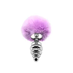 Металлическая анальная пробка с хвостиком Alive Fluffly Twist Plug M, 6.3х3.2 см, фиолетовая