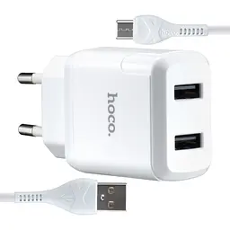 Мережевий зарядний пристрій Hoco N7 Speedy dual port charger set Micro ( EU ) Білий
