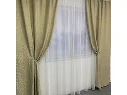 Льняні мармурові блекаут штори золотистого кольору 2шт. 150х270 з білим шифоновим тюлем 400х270, на т ALBO pbe0052664 - мініатюра 8