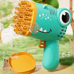 Пістолет для мильних бульбашок Dinosaur Bubble Gun з насадкою на 40 отворів 50ml Green - мініатюра 2