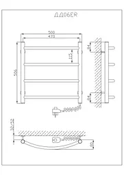Електрична рушникосушарка Kosser Дуга 500x500/4 ER рег. ДД06ЕR, Хром, Праве - мініатюра 3