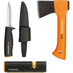 Подарунковий набір: Сокира Fiskars XXS X5 + Ніж Fiskars K40 + Точило Fiskars XSharp (1057913)