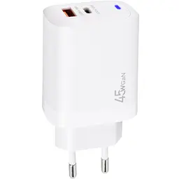Зарядное устройство для XoKo 1xUSB-C PD45W + 1xUSB QC3.0 GaN white (XK-QC-450)