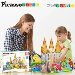 Настільна гра Picasso магнітний Tiles Dinosaur Set з 8 фігурками динозаврів 38 деталей (817338028848) - мініатюра 8