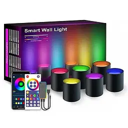 Настінна LED лампа RGB Intelligent wall lamp 6 pcs with Bluetooth European plug with app Black Epik teh0029715
