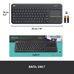 Клавіатура Logitech K400 Plus Touch Wireless UA Black (920-007145) - мініатюра 8