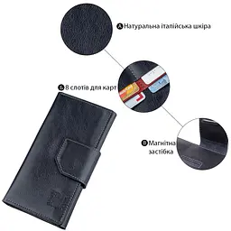 Добротний вертикальний клатч унісекс на хлястику з магнітом Grande Pelle 11221 синій - мініатюра 8