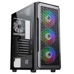 Корпус 2E Gaming HEXAGON (G338) Black без БЖ Mid Tower для ATX / Micro ATX / Mini ITX 3x120 ARGB Fan бічна панель із загартованого скла (2E-G338)