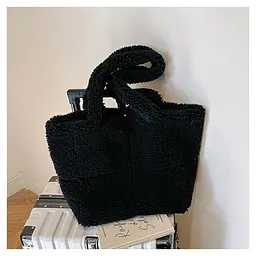 Сумка жіноча плюшева Italian Bags Pelage 42х16х30 Чорний (id_1288) - мініатюра 2