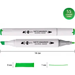 Набір спиртових маркерів Santi Professional SA-55 смарагдово-зелений 6 шт. (390870) - мініатюра 2