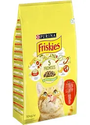 Сухий корм для дорослих котів Purina Friskies з яловичиною, куркою та овочами 10 кг