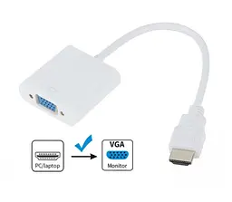 Адаптер STLab HDMI male - VGA F емулятор монітора, без додадкових кабелів, білий