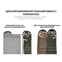 Спальник з капюшоном Naturehike U150 NH20MSD07, (11°C), правий, коричневий - мініатюра 6