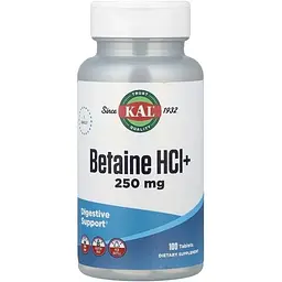 Амінокислота Betaine HCl+ 250 mg, 100 таблеток KAL vit0003871