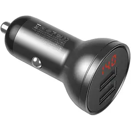 Автомобільний зарядний пристрій Baseus Digital Display Dual USB 24W 3-in-1 Gray (TZCCBX-0G) [169694]