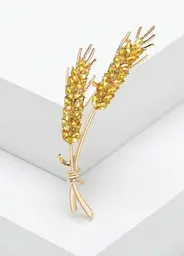 Брошка шпилька колоски пшениці (6,4*2,7см) зі стразами Жовта