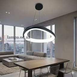 Сучасна підвісна LED люстра кільце для кухні Diasha 0472A BK чорна 54 см 36W регульована за висотою